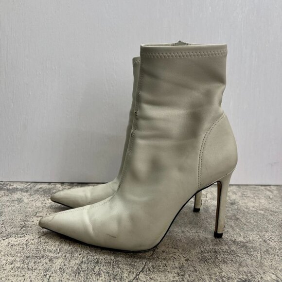 Zara Off White Faux Leather Pointed Toe Ankle High Heel Boots Size 6 - Picture 2 of 14